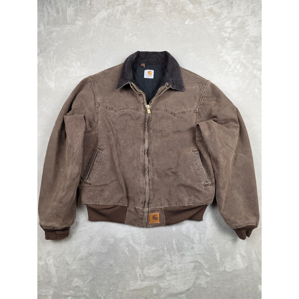 Vintage Carhartt Santa Fe Jacket Mens L Brown DKB Canvas Corduroy Collar Quilted